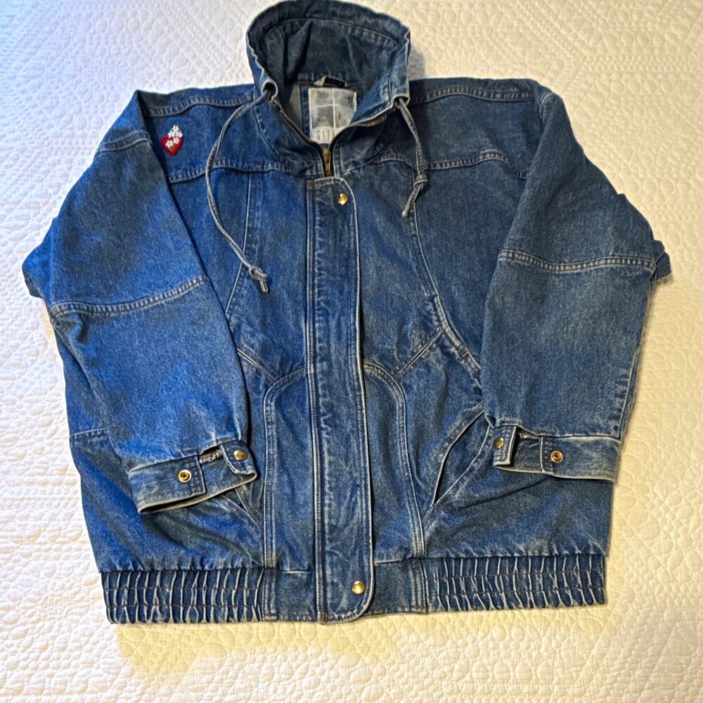 Gitano Blue Denim Jacket Full Zip Stand-Up Collar Size L Women